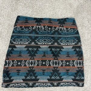 Dalia Collection Modern Fit Aztec Tribal Mini Skirt Teal Black Size 2